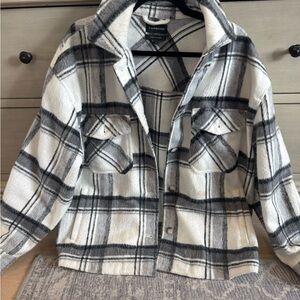 Carbon38 Women's Black and White Plaid Teddy Jacket